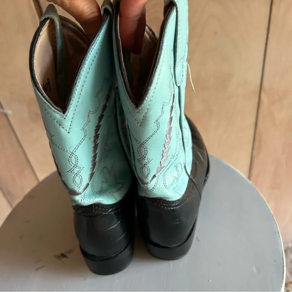 Ferrini Girls black turquoise Cowhide Leather Western Cowgirl Boots Size 13